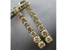 ESTATE LARGE 1.5CT DIAMOND 14KT YELLOW GOLD ROUND JOURNEY FLEXIBLE BAR HANGING EARRINGS