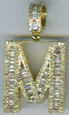 .81CT DIAMOND 14K YELLOW GOLD 3D ROUND & BAGUETTE M INITIAL FUN FLOATING PENDANT