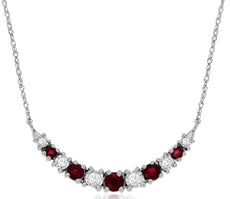 .50CT DIAMOND & AAA RUBY 14KT WHITE GOLD GRADUATING SEMI CIRCULAR LOVE NECKLACE