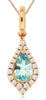 .45CT DIAMOND & AAA AQUAMARINE 14KT ROSE GOLD 3D TEAR DROP LOVE FLOATING PENDANT