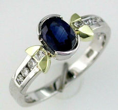 1.18CT DIAMOND & AAA SAPPHIRE 14KT 2 TONE GOLD OVAL & ROUND FRIENDSHIP LOVE RING