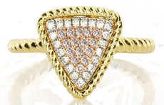 .18CT WHITE & PINK DIAMOND 14KT TRI COLOR GOLD PAVE TRIANGULAR TRILLION FUN RING