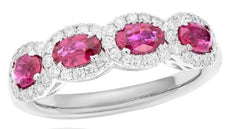1.63CT DIAMOND & AAA RUBY 18KT WHITE GOLD OVAL & ROUND 4 STONE ANNIVERSARY RING
