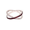 ESTATE .51CT DIAMOND & AAA RUBY 18K WHITE GOLD 3D CRISS CROSS INFINITY LOVE RING