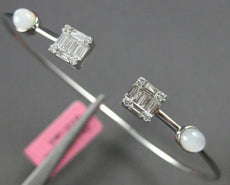 .43CT DIAMOND & AAA MOONSTONE 18KT WHITE GOLD 3D SQUARE FLEXIBLE BANGLE BRACELET