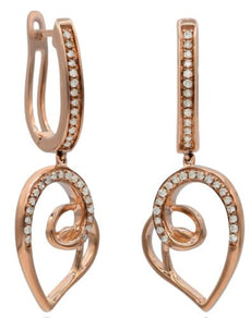 .20CT DIAMOND 14KT ROSE GOLD CLASSIC HEART SHAPE LOVE LEVERBACK HANGING EARRINGS