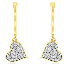 ESTATE .25CT DIAMOND 14KT 2 TONE GOLD 3D CLASSIC HEART LOVE FUN HANGING EARRINGS