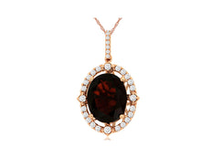 5.88CT DIAMOND & AAA GARNET 14KT ROSE GOLD 3D OVAL & ROUND HALO FLOATING PENDANT