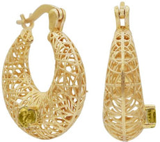 ESTATE AAA CITRINE 14KT YELLOW GOLD 3D OPEN FILIGREE HOOP FUN HANGING EARRINGS