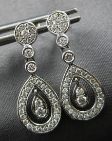 ESTATE .46CT DIAMOND 14KT WHITE GOLD 3D CLASSIC TEAR DROP FUN HANGING EARRINGS