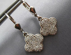 LARGE .55CT DIAMOND 14KT WHITE GOLD 3D 4 LEAF CLOVER CLASSIC LEVERBACK EARRINGS
