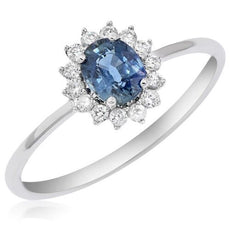 .49CT DIAMOND & AAA SAPPHIRE 14KT WHITE GOLD OVAL & ROUND FLOWER ENGAGEMENT RING