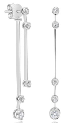 .45CT DIAMOND 14K WHITE GOLD 3D 5 STONE BEZEL ETOILE DOUBLE BAR HANGING EARRINGS
