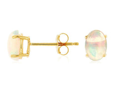 ESTATE 1.0CT AAA OPAL 14KT YELLOW GOLD 3D CLASSIC OVAL SOLITAIRE STUD EARRINGS