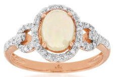 1.08CT DIAMOND & AAA OPAL 14KT ROSE GOLD ROUND & OVAL CLASSIC LOVE KNOT FUN RING