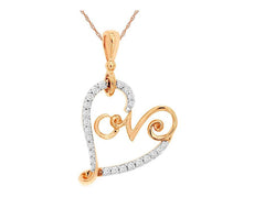 ESTATE .17CT DIAMOND 14KT ROSE GOLD 3D OPEN SIDEWAY HEART FUN FLOATING PENDANT