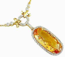 12.65CT DIAMOND & AAA CITRINE 14KT YELLOW GOLD 3D OVAL CIRCLE OF LIFE NECKLACE