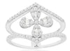 .47CT DIAMOND 14KT WHITE GOLD ROUND & BAGUETTE DOUBLE V 4 LEAF CLOVER LOVE RING