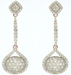 1.25CT DIAMOND 14K WHITE & ROSE GOLD ROUND TEAR DROP SQUARE FUN HANGING EARRINGS