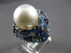 14.80CT AAA MULTI COLOR BLUE SAPPHIRE & AAA SOUTH SEA PEARL 18KT WHITE GOLD RING