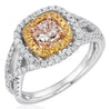 1.10CT WHITE PINK & FANCY YELLOW DIAMOND 18KT TRI COLOR GOLD 3D ENGAGEMENT RING