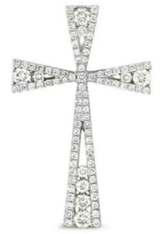 .38CT DIAMOND 14KT WHITE GOLD 3D CLASSIC ROUND TRIANGULAR CROSS FLOATING PENDANT