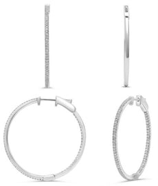 ESTATE .50CT DIAMOND 14K WHITE GOLD 3D CLASSIC ROUND INSIDE OUT HANGING EARRINGS