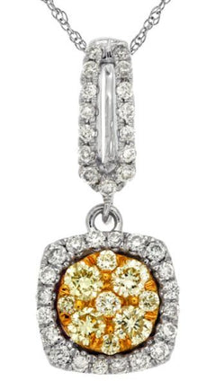 .39CT WHITE & FANCY YELLOW DIAMOND 14KT 2 TONE GOLD HALO ROUND FLOATING PENDANT