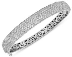 6.93CT DIAMOND 14K WHITE GOLD CLASSIC MULTI ROW PAVE CUFF BANGLE TENNIS BRACELET