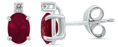 .64CT DIAMOND & AAA RUBY 14KT WHITE GOLD 3D OVAL & ROUND CLASSIC STUD EARRINGS