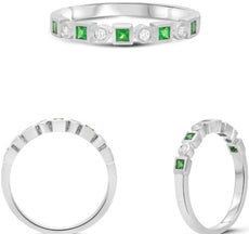 .26CT DIAMOND & AAA TSAVORITE 14KT WHITE GOLD 3D PRINCESS & ROUND BEZEL FUN RING