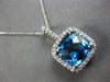 LARGE 5.47CT DIAMOND & AAA BLUE TOPAZ 14K WHITE GOLD CUSHION HALO SQUARE PENDANT
