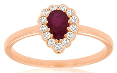 .59CT DIAMOND & AAA RUBY 14KT ROSE GOLD PEAR SHAPE & ROUND FRIENDSHIP LOVE RING