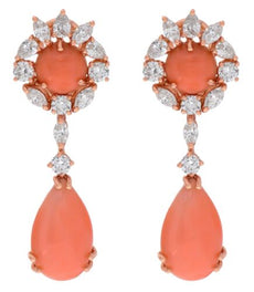 15.77CT DIAMOND & AAA CORAL 18KT ROSE GOLD ROUND PEAR SHAPE & MARQUISE EARRINGS