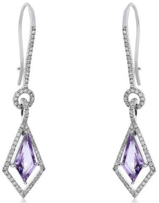 3.22CT DIAMOND & AAA AMETHYST 14KT WHITE GOLD CLASSIC LEVERBACK HANGING EARRINGS