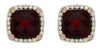3.46CT DIAMOND & AAA GARNET 14KT ROSE GOLD 3D CUSHION & ROUND HALO STUD EARRINGS
