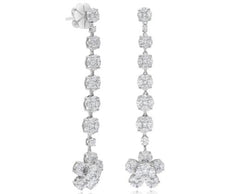 LARGE 5.05CT DIAMOND 18K WHITE GOLD ROUND MARQUISE & PEAR SHAPE HANGING EARRINGS
