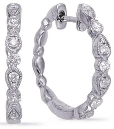 .32CT DIAMOND 14KT WHITE GOLD 3D ROUND PEAR SHAPE FILIGREE HOOP HANGING EARRINGS