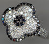 ESTATE 1.32CT WHITE & BLACK DIAMOND 18KT WHITE GOLD 3D CLASSIC FLOWER LOVE RING