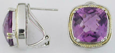 LARGE 12.50CT AAA AMETHYST 14K YELLOW GOLD & 925 SILVER CUSHION CLIP ON EARRINGS
