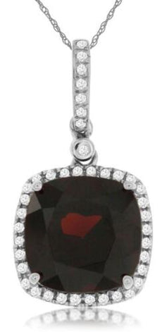 4.76CT DIAMOND & AAA GARNET 14K WHITE GOLD CUSHION & ROUND HALO FLOATING PENDANT