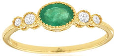 .53CT DIAMOND & AAA EMERALD 14KT YELLOW GOLD OVAL & ROUND 5 STONE FILIGREE RING