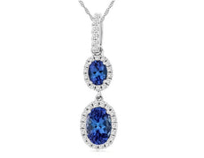 .86CT DIAMOND & AAA TANZANITE 14KT WHITE GOLD OVAL & ROUND DOUBLE FLOWER PENDANT
