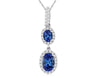 .86CT DIAMOND & AAA TANZANITE 14KT WHITE GOLD OVAL & ROUND DOUBLE FLOWER PENDANT