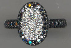 1.42CT WHITE & BLACK DIAMOND 14KT WHITE GOLD 3D CLASSIC CLUSTER OVAL LOVE RING