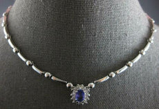 1.30CT DIAMOND & AAA TANZANITE 14KT WHITE GOLD 3D CLASSIC FLOWER LOVE NECKLACE
