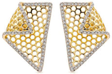 ESTATE .77CT DIAMOND 14K YELLOW GOLD 3D ROUND TRAPEZOID WEB FUN HANGING EARRINGS