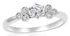 .38CT DIAMOND 14KT WHITE GOLD CLASSIC SOLITAIRE FILIGREE FLOWER ENGAGEMENT RING