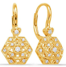 .21CT DIAMOND 14KT YELLOW GOLD FILIGREE STAR OCTAGON LEVERBACK HANGING EARRINGS