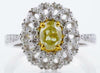 1.46CT WHITE & FANCY YELLOW DIAMOND 18K 2 TONE GOLD OVAL FLOWER ENGAGEMENT RING